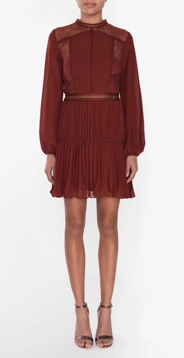 True Decadence Dresses & Skirts - True Decadence Lace Pleated Dress Women's 8 Burgundy Tiered Party Cocktails